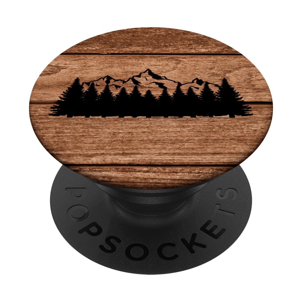 Beautiful Piece Of Art On Wooden Frame Of Mountain & Pine PopSockets Adhesive PopGrip