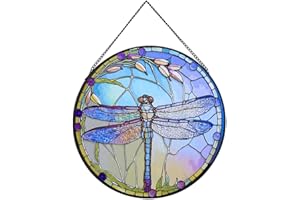 ZZHAOYI 8'' Dragonfly Stained Glass Window Hanging, Hand Painted Suncatcher Window Decor Glass Panels Art Decor Home Gifts for Grandmother, Mom, Daughter (Dragonfly C)