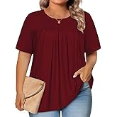 JOELLYUS Womens Plus Size Tops Short Sleeve Summer Tunic Casual Loose Fit Crewneck Shirts Blouse