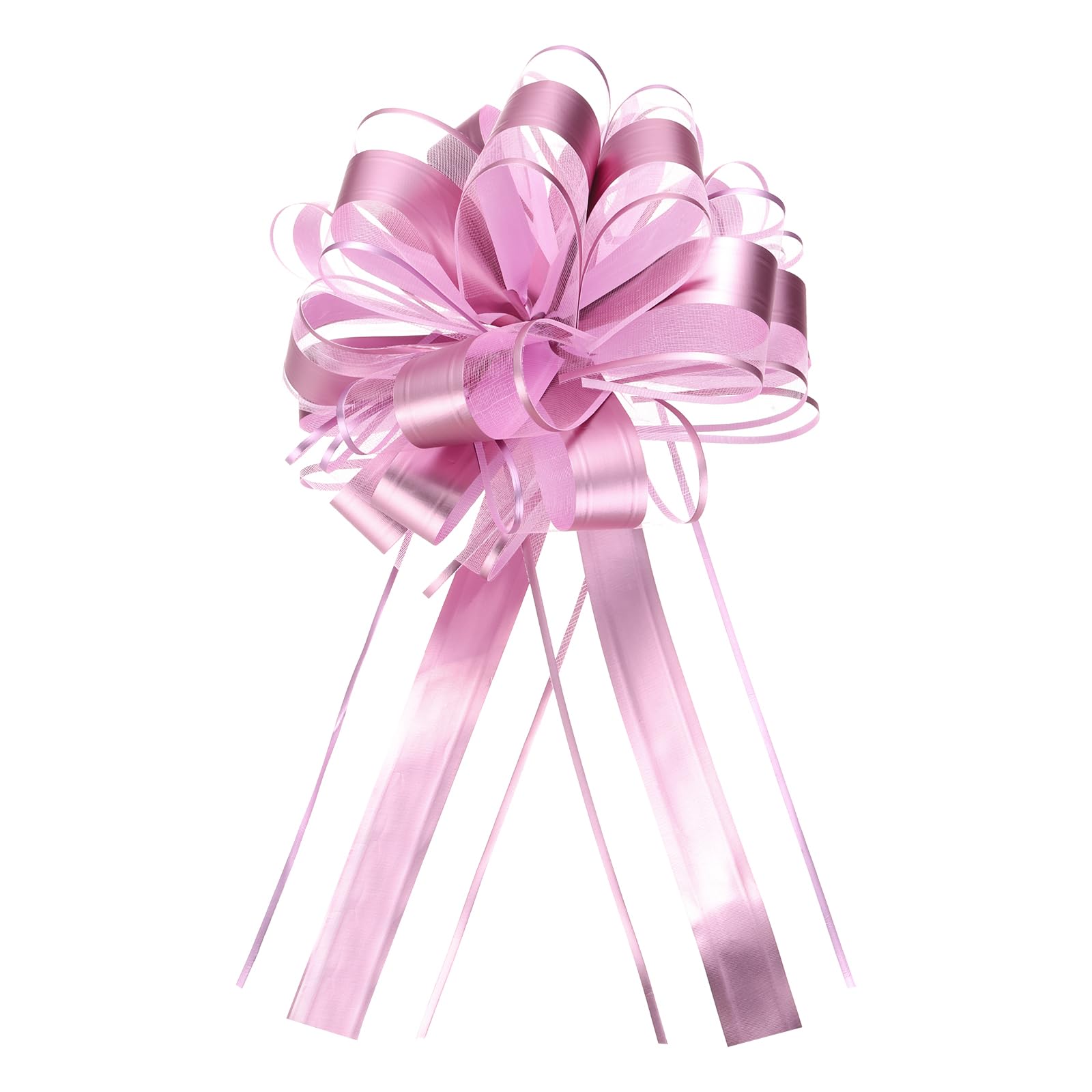 Uxcell 12pcs 11 Inch Extra Large Pull Bow Metallic Gift Wrapping Bows Ribbon Organza Pink for Wedding Baskets Presents Christmas Party