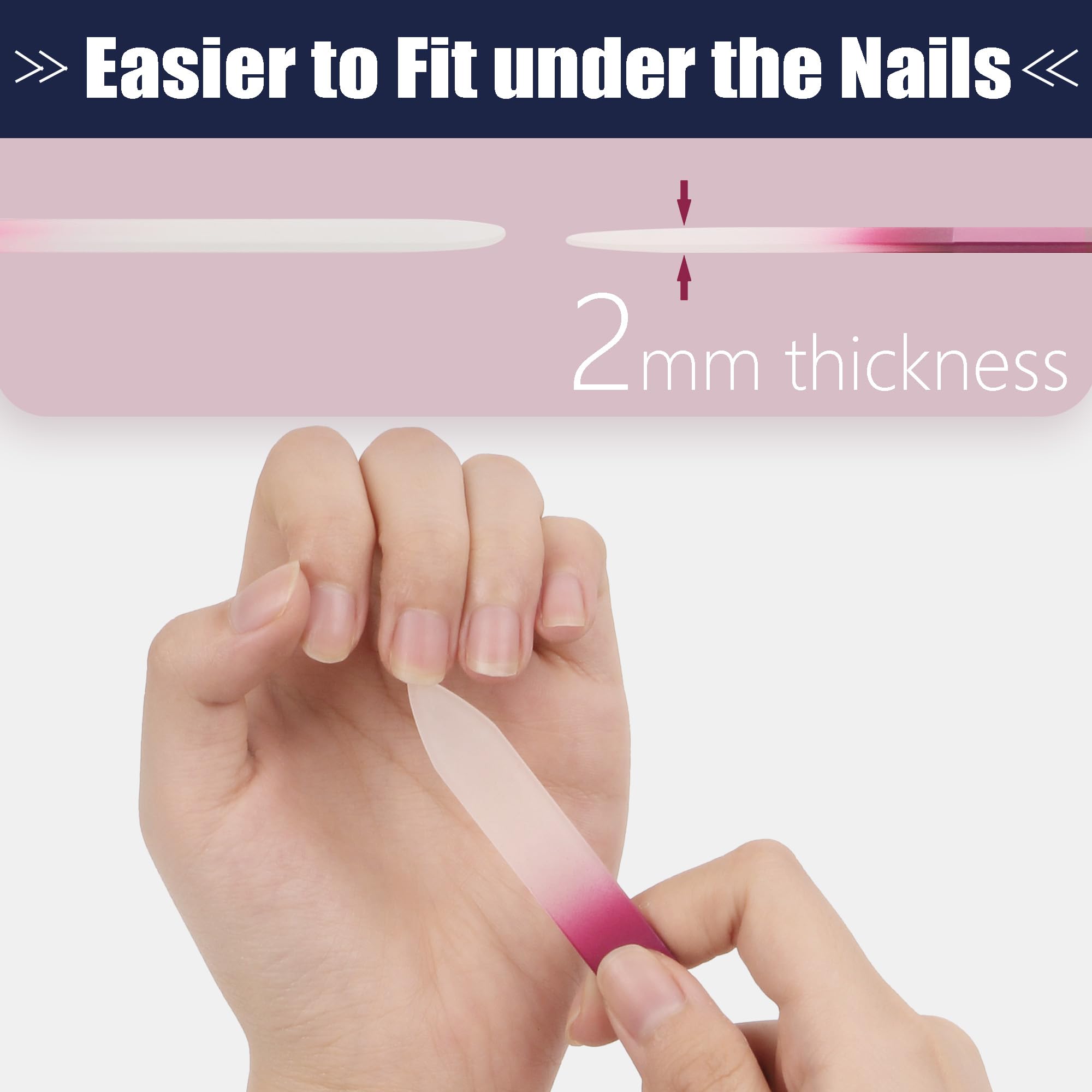 2-Pack Mini Glass Nail File with Case 2mm Thickness Small Crystal Files for Nature Nail Gentle Double-Sided Etched Fingernail Files for Travel Fine Grit Czech Glass Gifts Package Stocking Stuffers