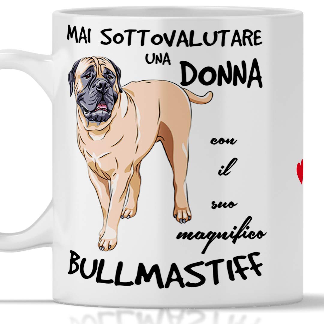 Bullmastiff Mug for Breakfast, Tea, Tea, Coffee, Cappuccino, Gadget Mug Never Underestimate a Woman with a Bullmastiff Dog, Original Gift Idea
