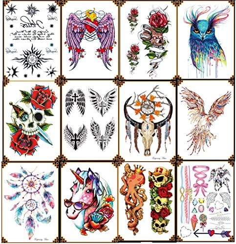 12 Sheets Temporary Tattoo Girl Body Art Transfer Stickers for Wedding Party Dating Shopping