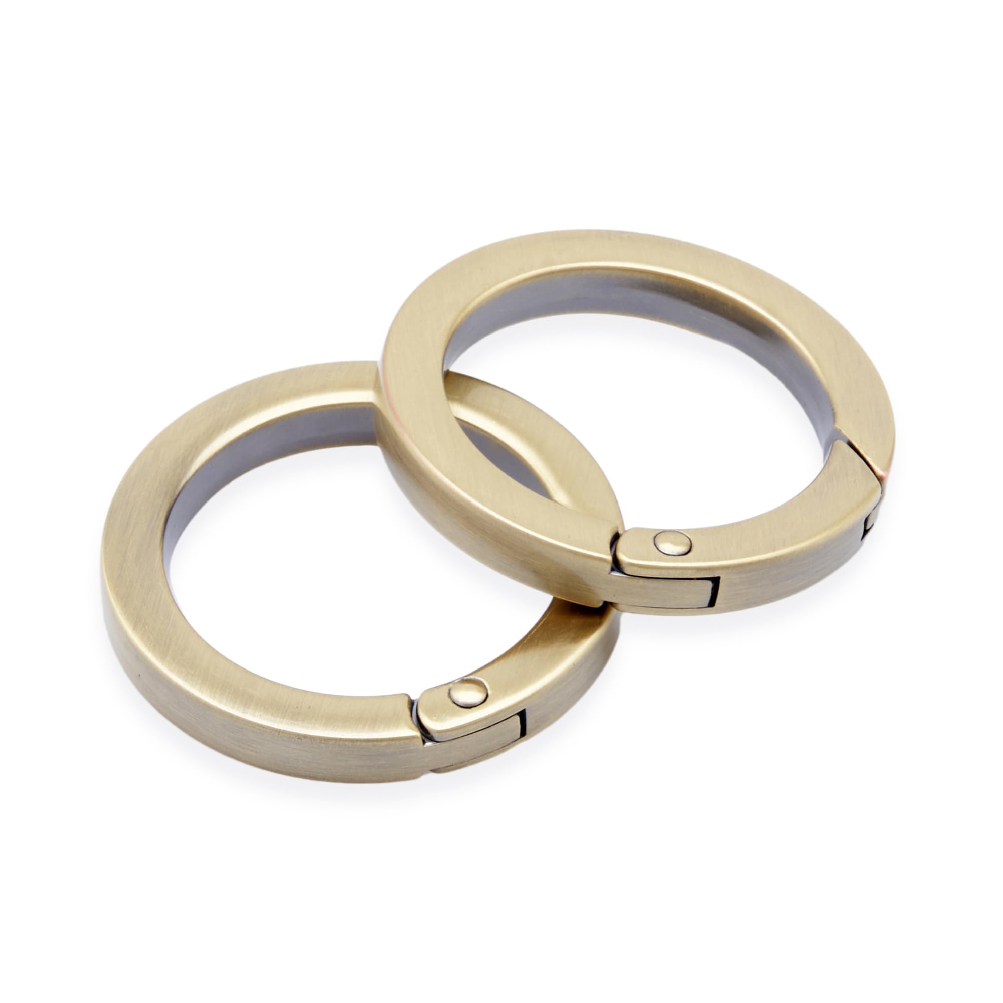 CRAFTMEMORE Metal O Ring Spring Opening Purse Making Snap Angle-Edge O-Rings Clip Key Ring Holder 2pcs SCOF (1 1/4 Inch, Brushed Brass)