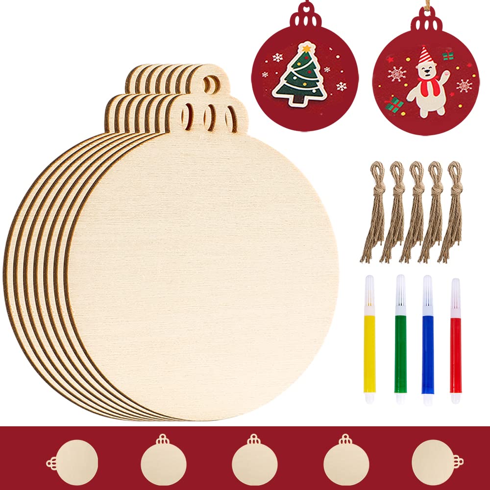 Ywlake 50pcs Christmas Unfinished Wooden Ornaments Blank Round Wood Discs for DIY Crafts Centerpieces Holiday Hanging Decor Decorations