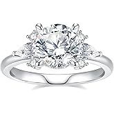 Pcmaciyn Moissanite Engagement Rings for Women,D Color VVS1 Moissanite 3-Stone Ring 18K White Gold Plated 925 Sterling Silver Wedding Ring