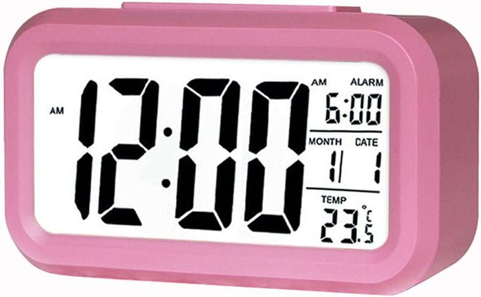 Coolzon LCD Night Light Electronic Smart Digital Alarm Clock Date Temperature Display Repeating Snooze, Pink