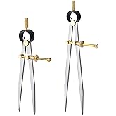 OSSIJAY 2 PCS Adjustable Lockable Spring Wing Divider Calipers, 6 Inch and 8 Inch Steel Leather Compass Creaser, Drafting Compass Tool for Woodworking, Metalworking, Geometry Drawing