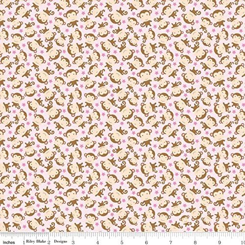 Riley Blake Flannel Fabric Sweet Baby Girl Monkey Pink F4295