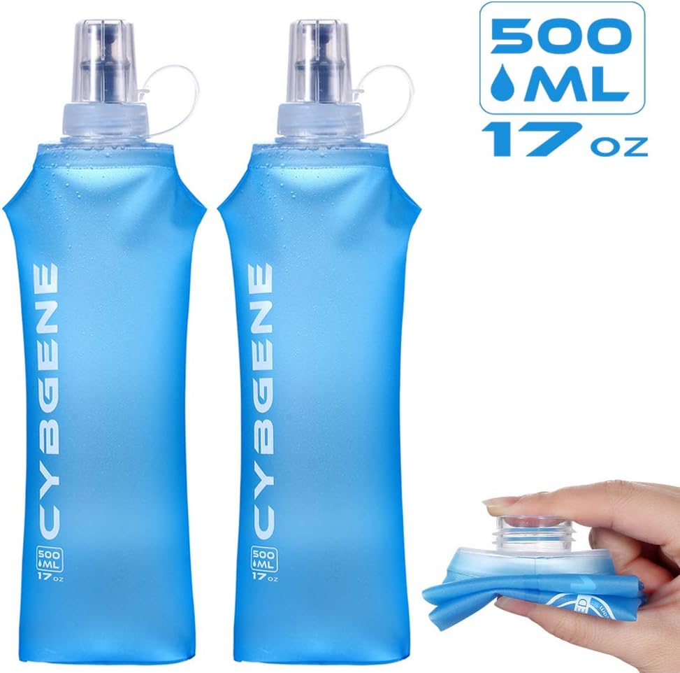 CybGene Sports Water Bottle, Collapsible Water Bottles Reusable,Running Water Bottles Handheld,BPA Free,FDA Approved, Lightweight,Taste-Free Soft Flask for Hiking,Cycling and Climbing(250/500ml)