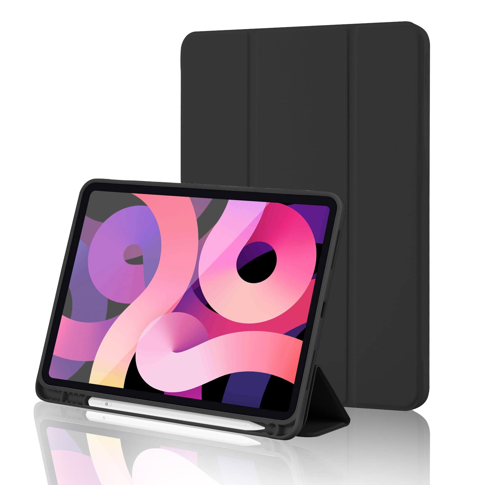 iPad (A16) 11th Generation Case 11 Inch 2025, iPad 10th Generation Case 2022 10.9 Inch with Pencil Holder, Soft TPU Back Slim Smart Protective Trifold Stand Cover, Auto Wake/Sleep, Black
