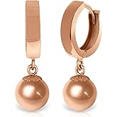 14k Solid Rose Gold Huggie Hoop Earrings with Solid Rose Gold Dangling Ball Drop