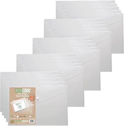 eco-eco A4+ 50% Recycled Clear Press Stud Wallets Pack of 25
