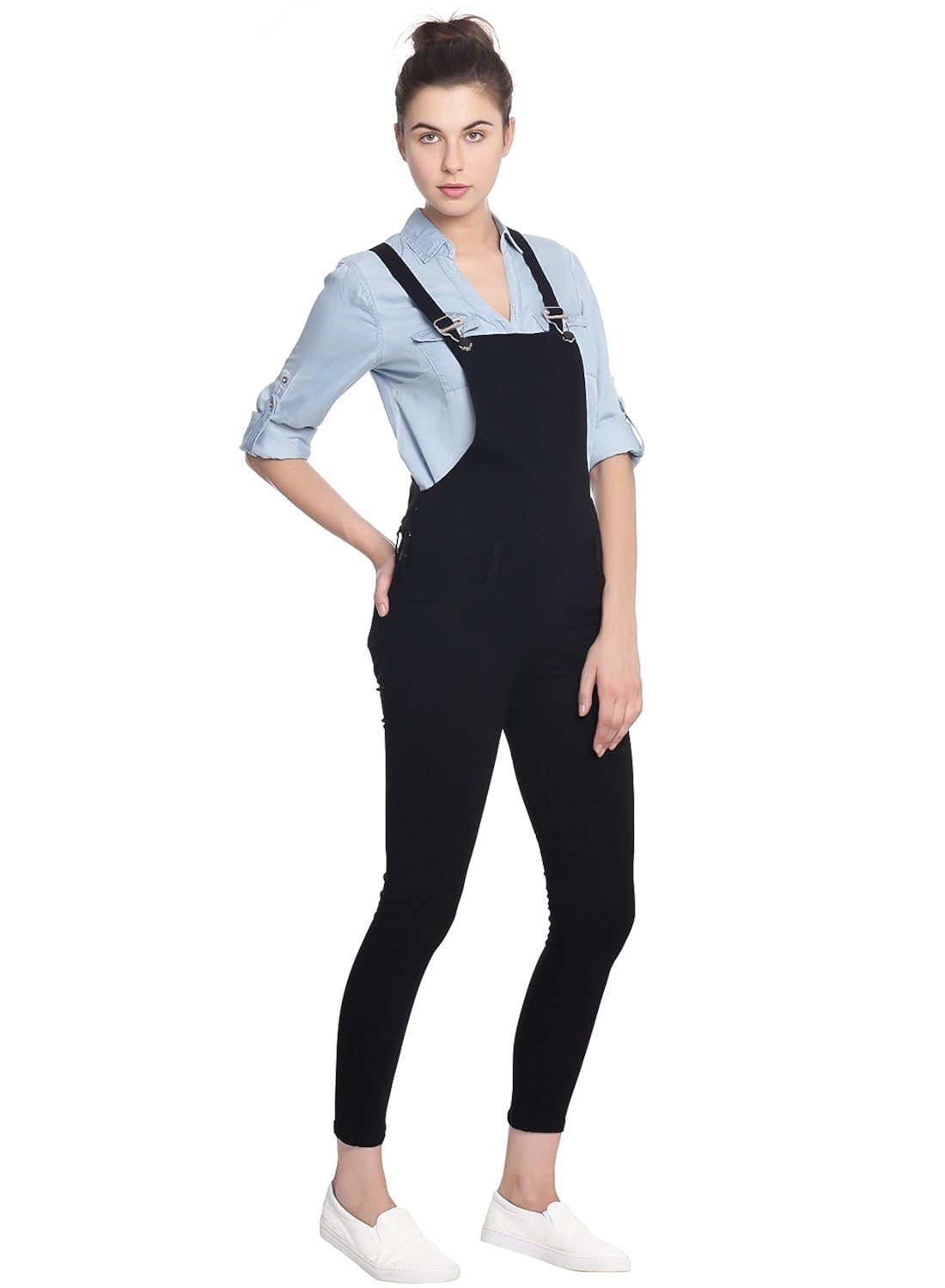 broadstar denim solid casual dungaree for women