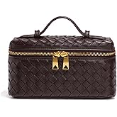 Women's Woven Leather Crossbody Bag with Top Handle, Fashion Square Box Purse