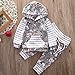 Baby Boys Girls Christmas Outfit Sweatshirt Bear Printed Long Sleeve Hoodie Tops + Plaid Striped Pants Outfits Set (C-Grey+floral, 18-24 Months)