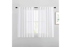 NICETOWN White Sheer Curtains 54 inch Length for Nursery, Rod Pocket & Back Tab Linen Blend Window Treatments Semi Sheer Priv