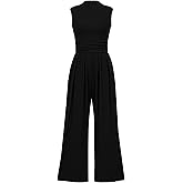 PRETTYGARDEN Womens Summer Jumpsuits Dressy Casual One Piece Outfits Sleeveless Mock Neck Wide Leg Pants Rompers with Pockets