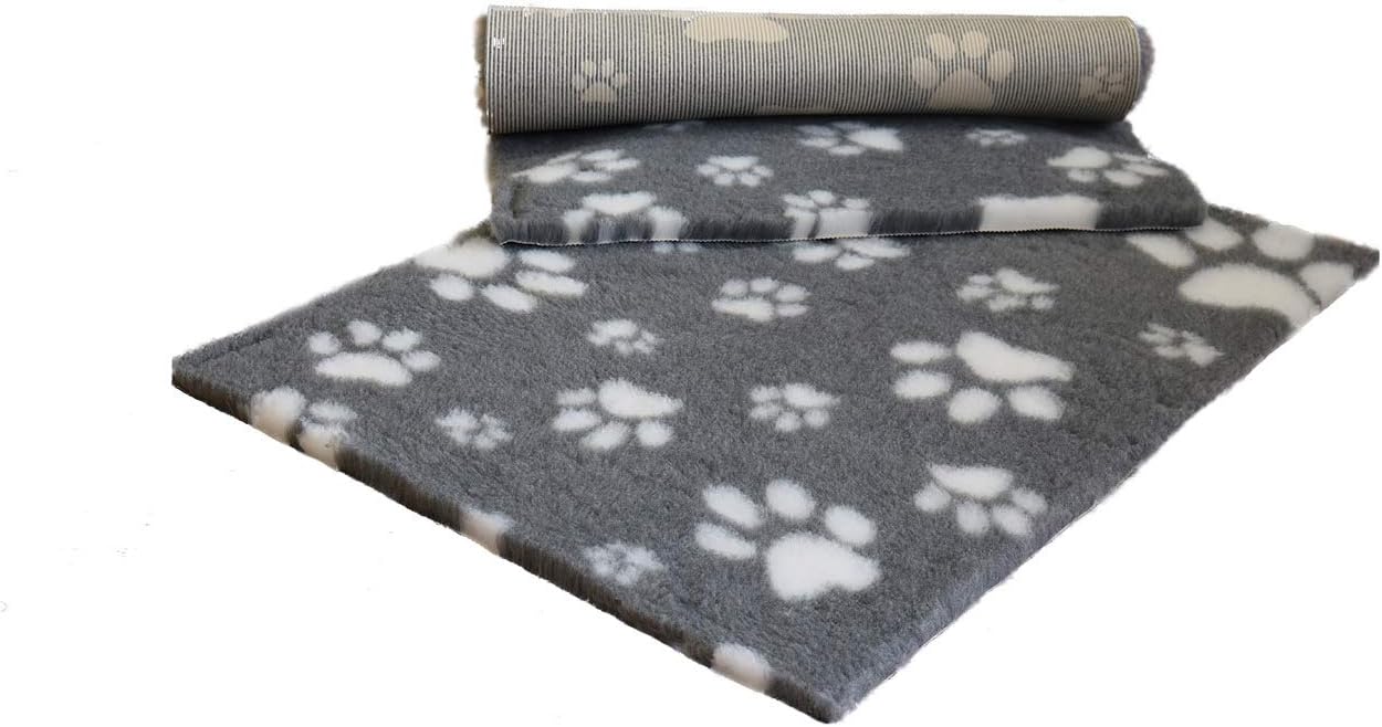 Vet Fleece Bedding, Grey with White Multi-Paws, 90 x 60 x 3 cm (L x W x H) - Image 5