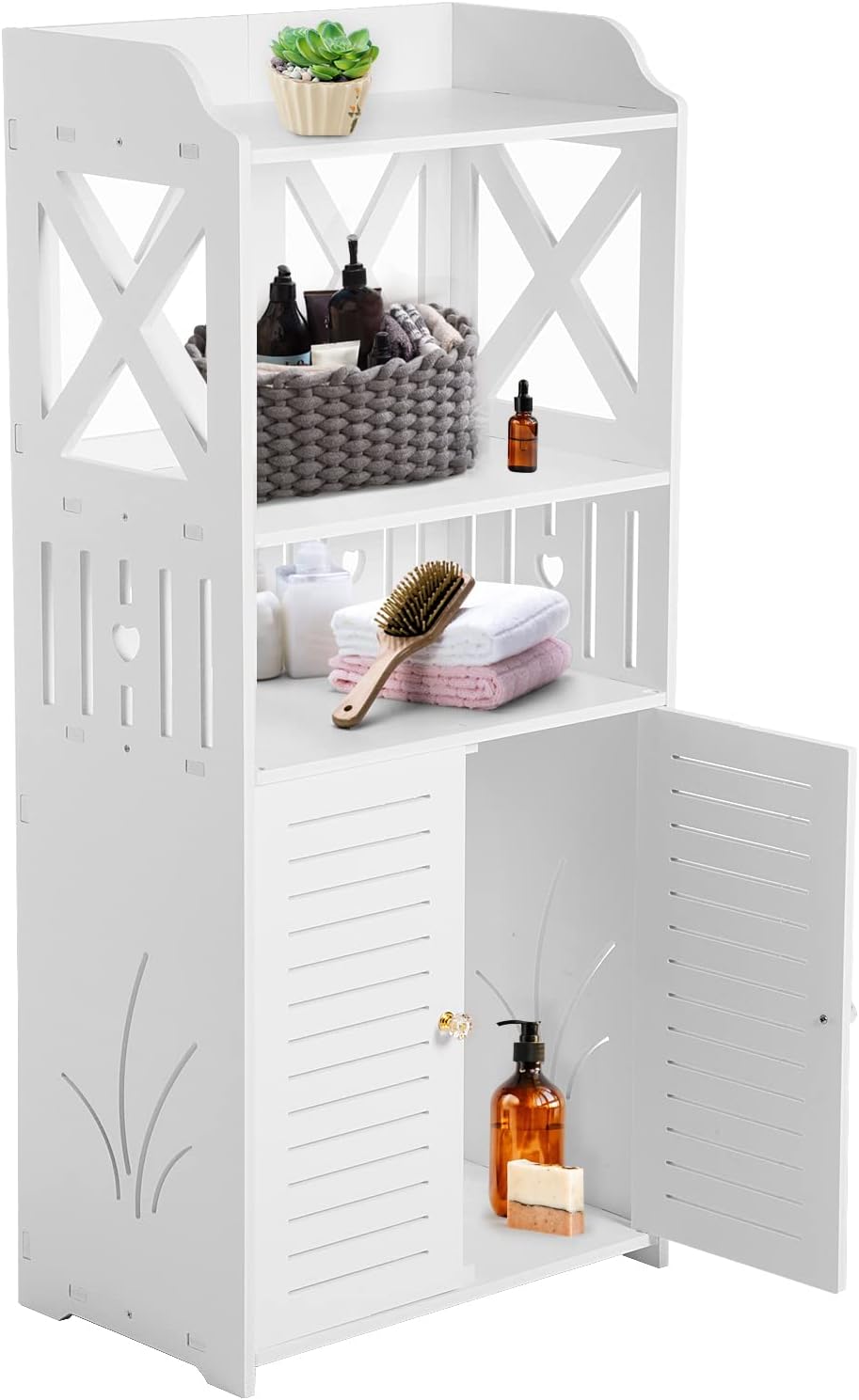Youyijia 3 Tier White Floor Standing Cabinet Storage Organizer 97x20x18 cm