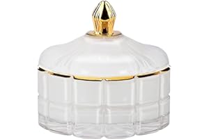 ALAMHI Decorative Candy Bowl Candy Jar with Lid, Candy Dish Storage Food Cotainers Jar, Glass Trinket Box Jewelry dish, Apothecary Jars Keepsake Boxes with Lids Modern Home Decor (White)