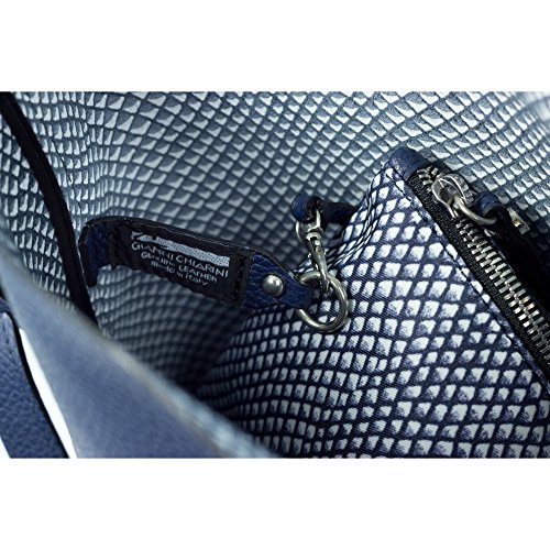 Gianni Chiarini Italian Made Navy Blue Pebbled Leather Slouchy Open Top Shoulder Bag