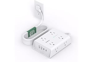 ADDTAM 10FT Flat Plug Extension Cord with Multiple Outlets, Surge Protector Power Strip 10 ft Cord, 8 Outlets 4 USB Ports (2 USB C), Multi Outlet Wall Plug for Home Office College Dorm Room Essentials