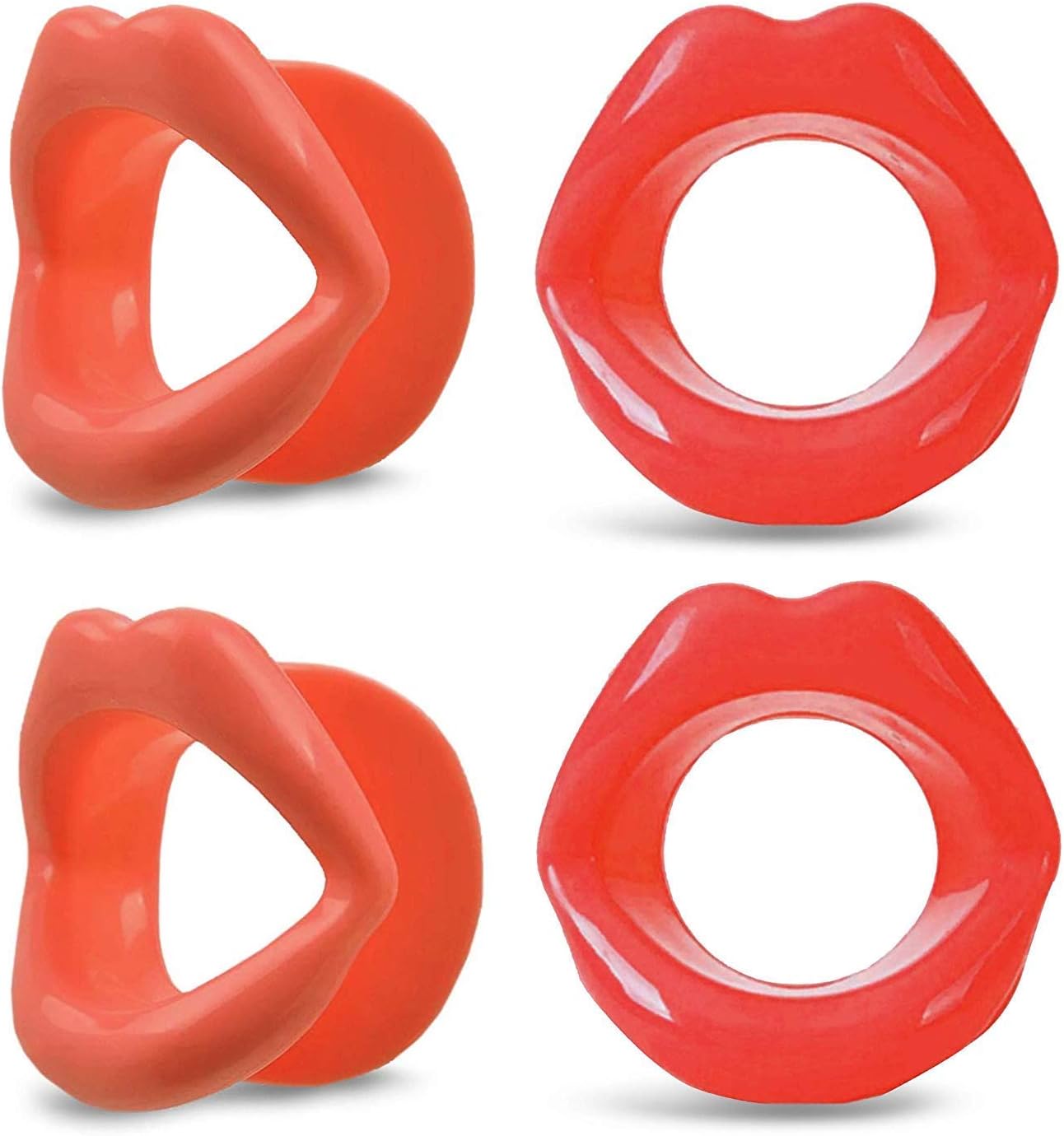 Safe Silicone Rubber Anti-wrinkle Face Slim Muscle Lips Trainer Mouth Tightener Face-lift Slimmer (4 pcs, 2 Pink and 2 Red)