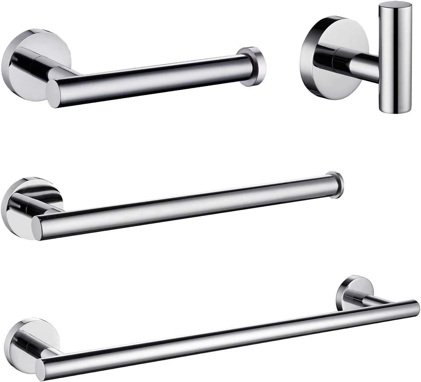 Nolimas 4-Pieces Set Brushed Nickel Bathroom Hardware Set SUS304 Stainless Steel Round Wall Mounted - Includes 24"&13.5" Towel Bar,Toilet Paper Holder, Robe Towel Hooks,Bathroom Accessories Kit: Home & Kitchen