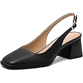 KUOARN Chunky Heels for Women Black Slingback Pumps,2.3 Inch Block Heels Closed Square Toe Pumps Shoes for Work,Party