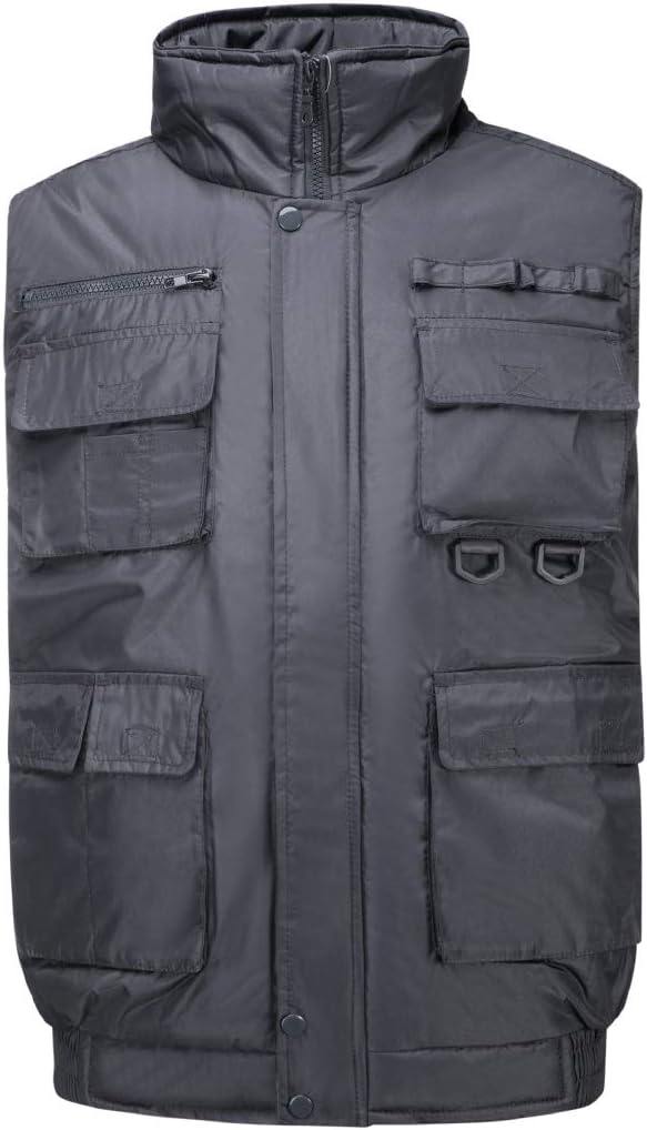 Hokivin Mens Lightweight Padded Outerwear Vest Warm Outdoor Sleeveless Jacket with Multiple Pockets