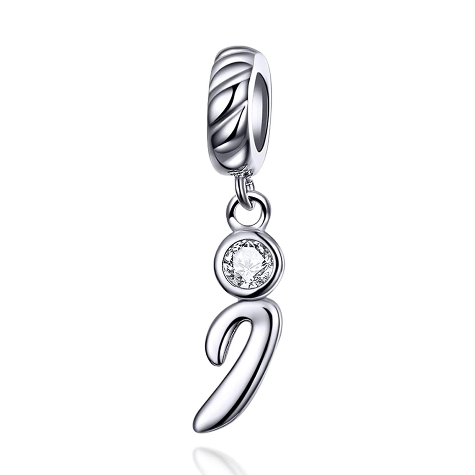 LaMenars Letter Dangle Bead Charms Initial Alphabet A-Z 925 Sterling Silver Zirconia fits European Charm Bracelets & Necklaces