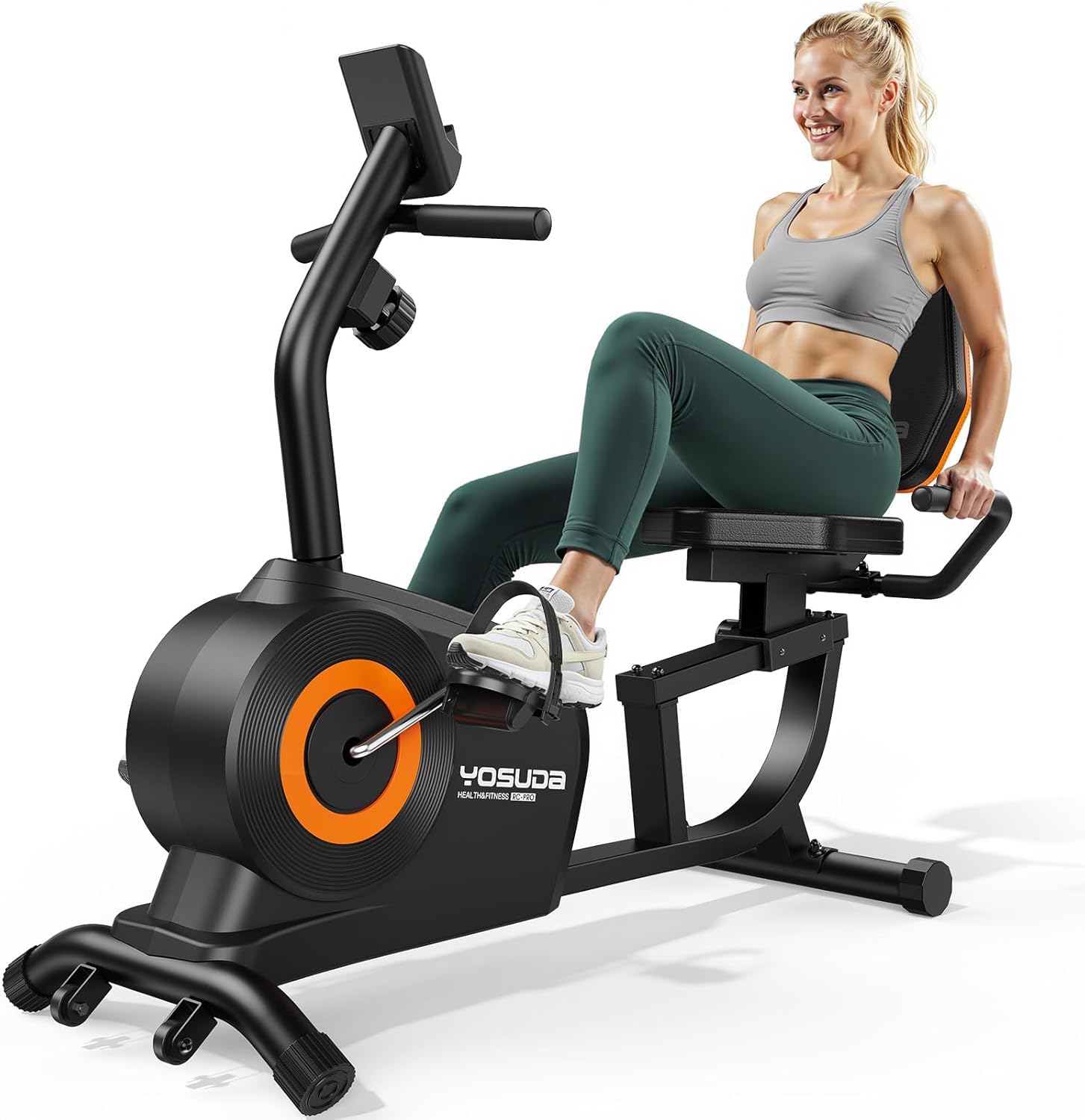 YOSUDA Liegeergometer Testsieger, 16 Widerstufen, Magnetbremse, Leise Liegerad Heimtrainer, verstellbarer Sitz, einfache Montage, LCD-Display und Pulssensoren, 160kg, Heimtrainer Fahrrad für Zuhause