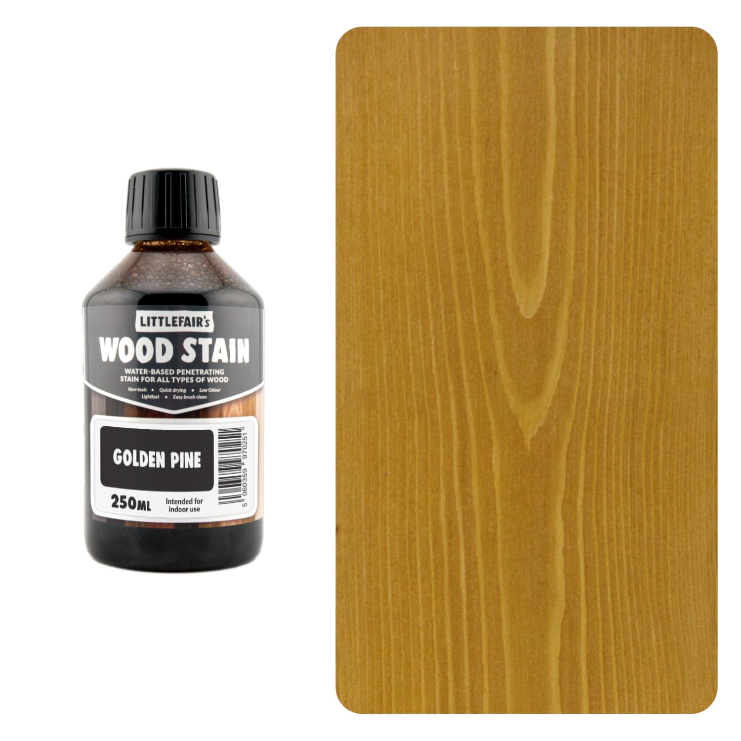 Littlefair's Wood Stain Water-Based - (Golden Pine) – Non-Toxic, Eco-Friendly & Quick Drying - Easy-to-Apply, Concentrated Formula for All Wood Types – 250ml
