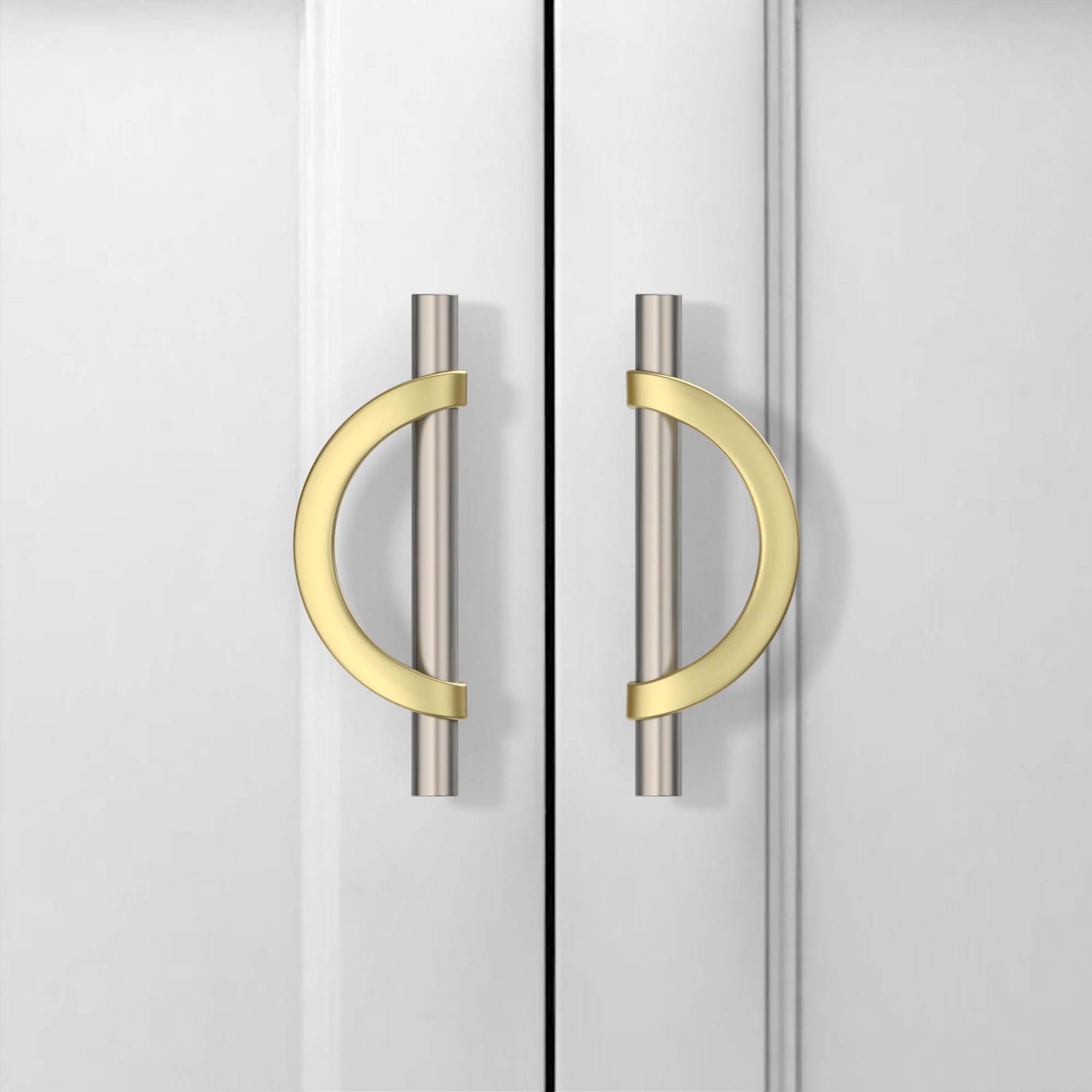 9BUILD 6 Pack 96mm Gold Brushed Satin Nickel Cabinet Pulls - Kitchen Cabinet Handles and Drawer Handle - Zinc Alloy - UK0047