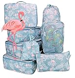 Packing Cubes Backpack Organizers Set for Carry on Travel Bag Luggage Cube (Flamingo Blue 8)