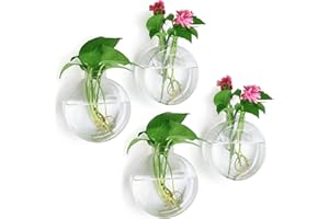 IVOLADOR I Ivolador 4PCS Wall Hanging Glass Plant Terrarium Container Round Shape Perfect for Propagating Hydroponic Plants Home Garden Decoration Wedding