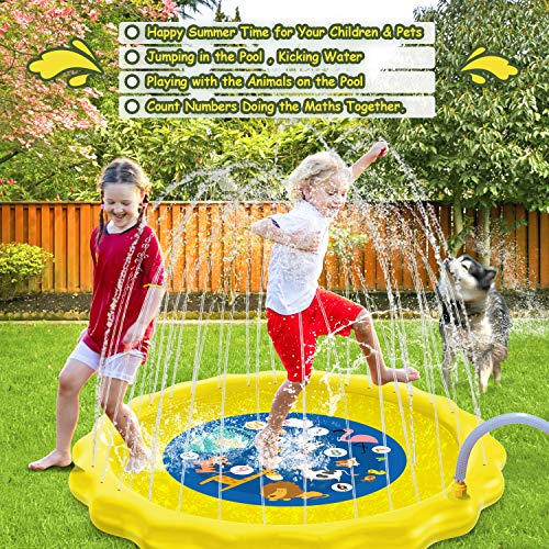 HISTOYE Outdoor Sprinkle Play Mat Summer Sprinklers for Yard Kids 63" Large Size Splash Pad for Toddler Outside Toys Fun Lawn Water Mat Toy Wading Pool for Girl Boy Babies