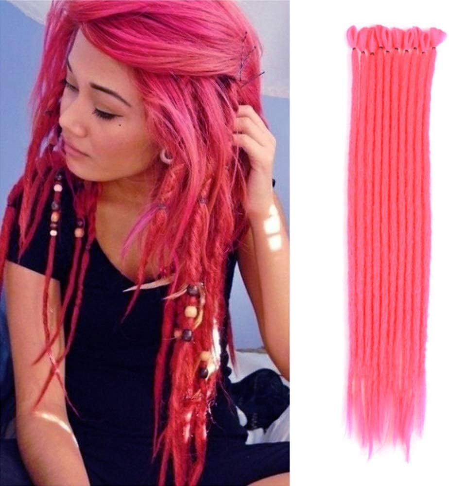 Dsoar Dreadlock Extensions For Women/Men Handmade Synthetic Dreads 20 inch 12 Strands Fashion Hip-Hop Dreads Locs(Pink Color)