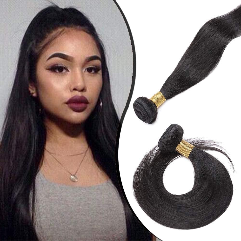 Elailite Human Hair Weave Bundles Hair Extensions Real Human Hair Straight 1 Bundle 100g - #1B Natural Black - 26 Inch