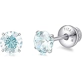 Limerencia Birthstone Screw Back Earrings G23 Implant Grade Titanium Stud Earrings Hypoallergenic Cubic Zirconia Posts Studs Jewelry Gifts for Girls Sensitive Ears