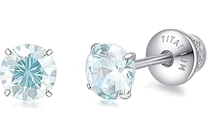 Limerencia Birthstone Screw Back Earrings G23 Implant Grade Titanium Stud Earrings Hypoallergenic Cubic Zirconia Posts Studs Jewelry Gifts for Girls Sensitive Ears
