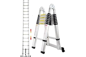 VANDISE Telescoping Ladder 16.5FT, Aluminum Telescopic Ladder Extension Ladder 8.2ft + 8.2ft Lightweight Extend Ladder for Home RV with EN131 Standard, 2-in-1 A-Frame Ladder with 16 Rungs