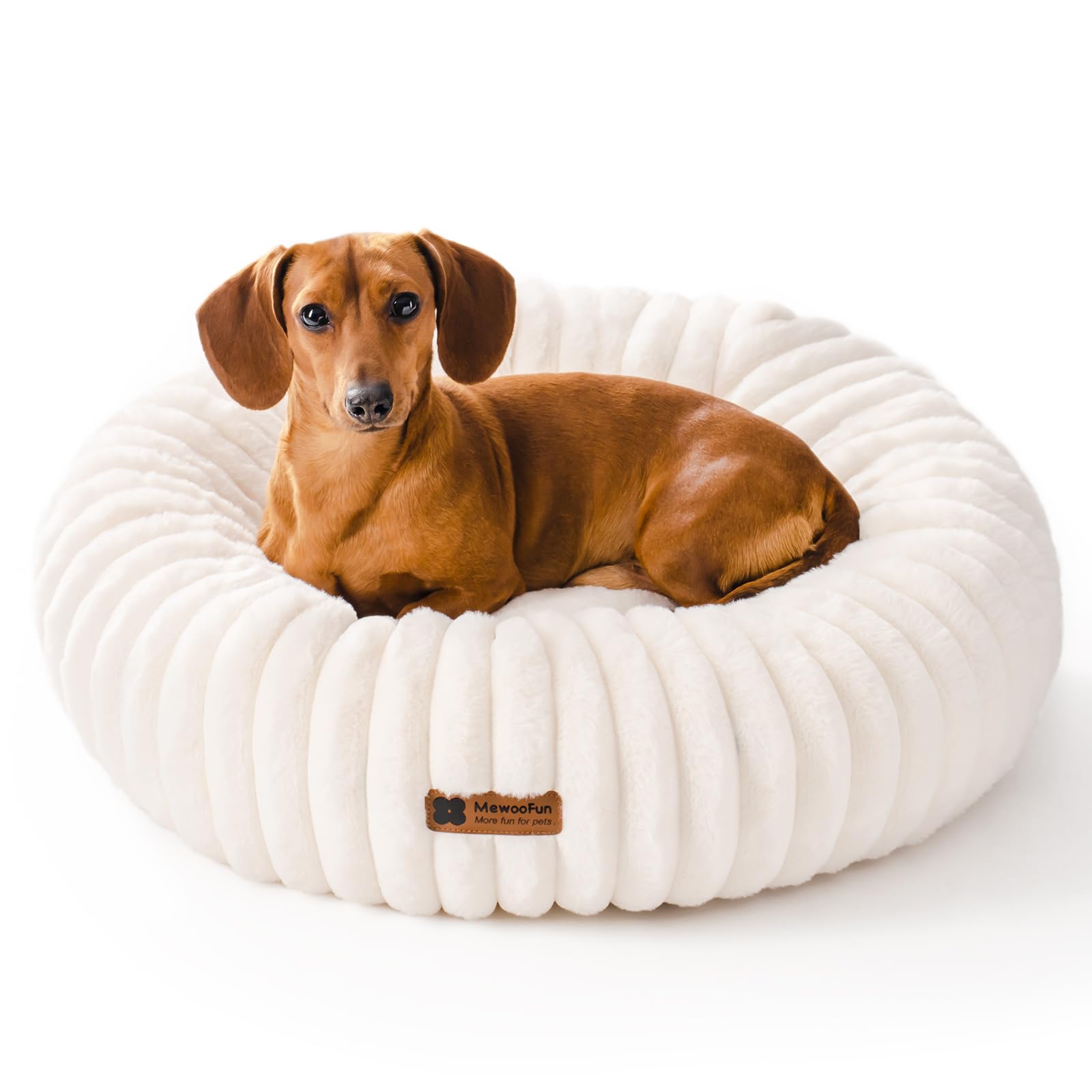 Photo 1 of MEWOOFUN Donut Dog Beds for Small Dog, Calming Bed Round Cute Puppy Bed with Non-Slip Bottom, Fluffy Washable Pet Bed for Puppy and Kitten (Cream, S (25x25x7))