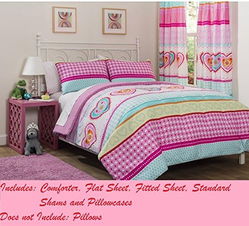 Mainstays Kids Hearts and Stripes Patchwork Bed in a Bag Bedding Set, Twin