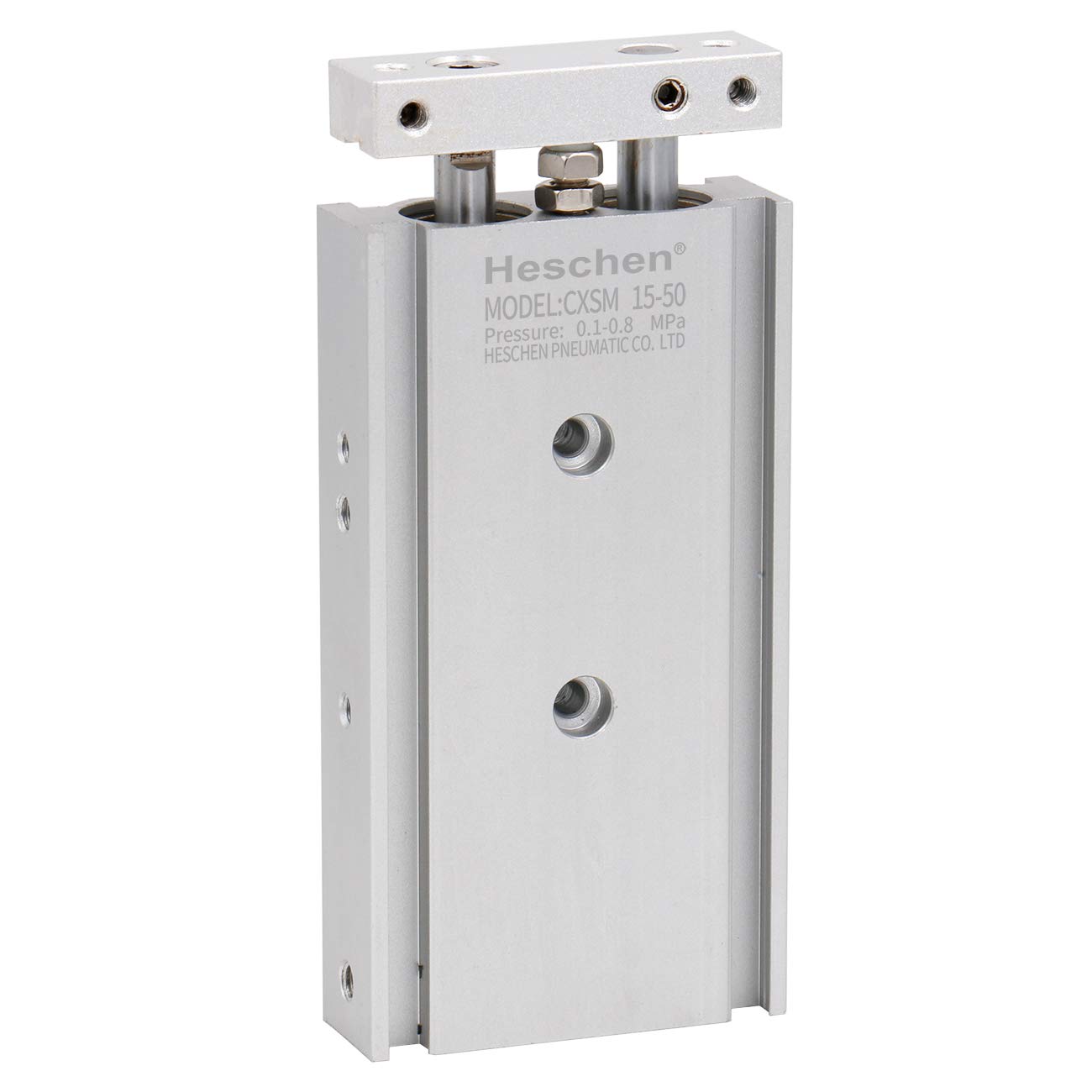 Heschen Dual Aluminum Air Cylinder CXSM 15-50 Guide Rod Plate Double Rod Guided Pneumatic Slide Bearing Cushioned 15mm Bore 50mm Stroke Double Acting