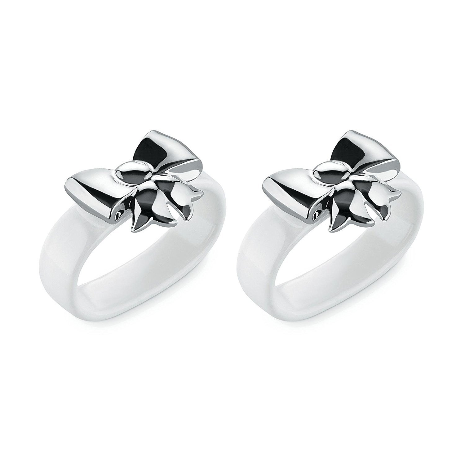 Alessi MW47S2 Dressed for X-mas Set of two napkin rings in decorated porcelain, Stone, White, 6.5 x 5.3 x 15 cm