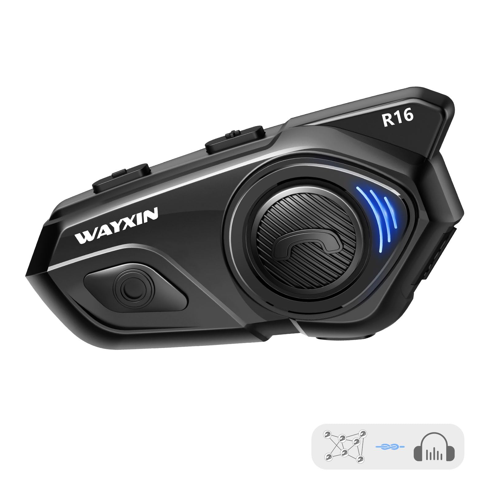 WAYXIN R16 Motorrad Bluetooth Headset –motorradhelm -Intercom mit Dual-Chip, Multi-Audio,IP67 wasserdicht, Musik teilen & FM-Radio, für 6 Personen-Gruppe – Kompatibel mit Anderen Marken