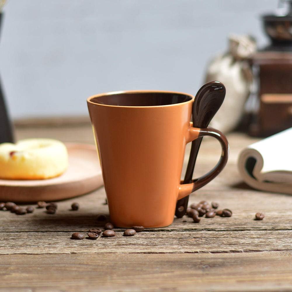 Creative Ceramic Cup with a Spoon Matte Mug Coffee Cup Milk Home Student Water Cup Office Reusable Coffee 10 oz Orange 300ML