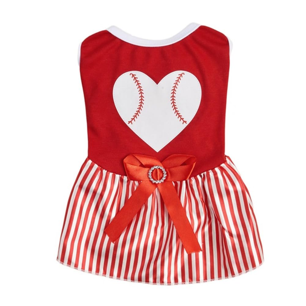 Tangpan Bow-Knot Heart Christmas Pet Skirt Stripes Dog Santa Dress Puppy Party Outfit Apparel Cat Costume (Red,S) — image 1